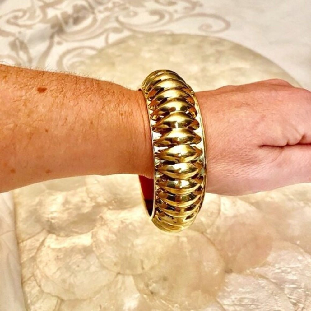 Gold Tone Open  Work Metal Bangle